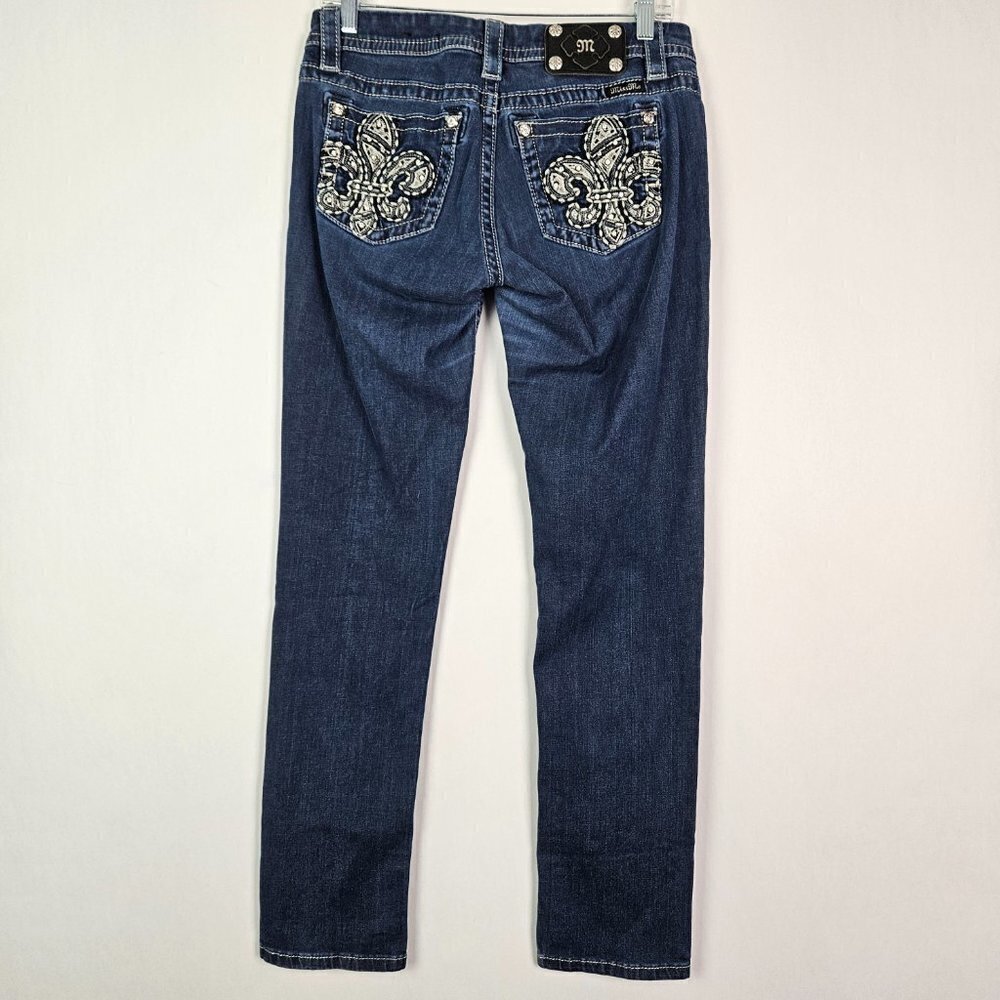 Miss Me Mid-Rise Easy Skinny Fleur De Lis Embellished Pocket Jean 27 JE8295ESR - Picture 7 of 12